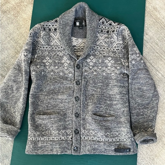 Black Brown 1826 Men’s Cardigan Sweater Medium Gray 100% Wool Gray Shawl Collar - Picture 1 of 12